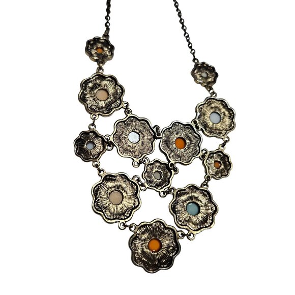 Vintage Antique Style Multi Stone Floral Statement Bib Necklace Retro Fashion - Picture 3 of 6